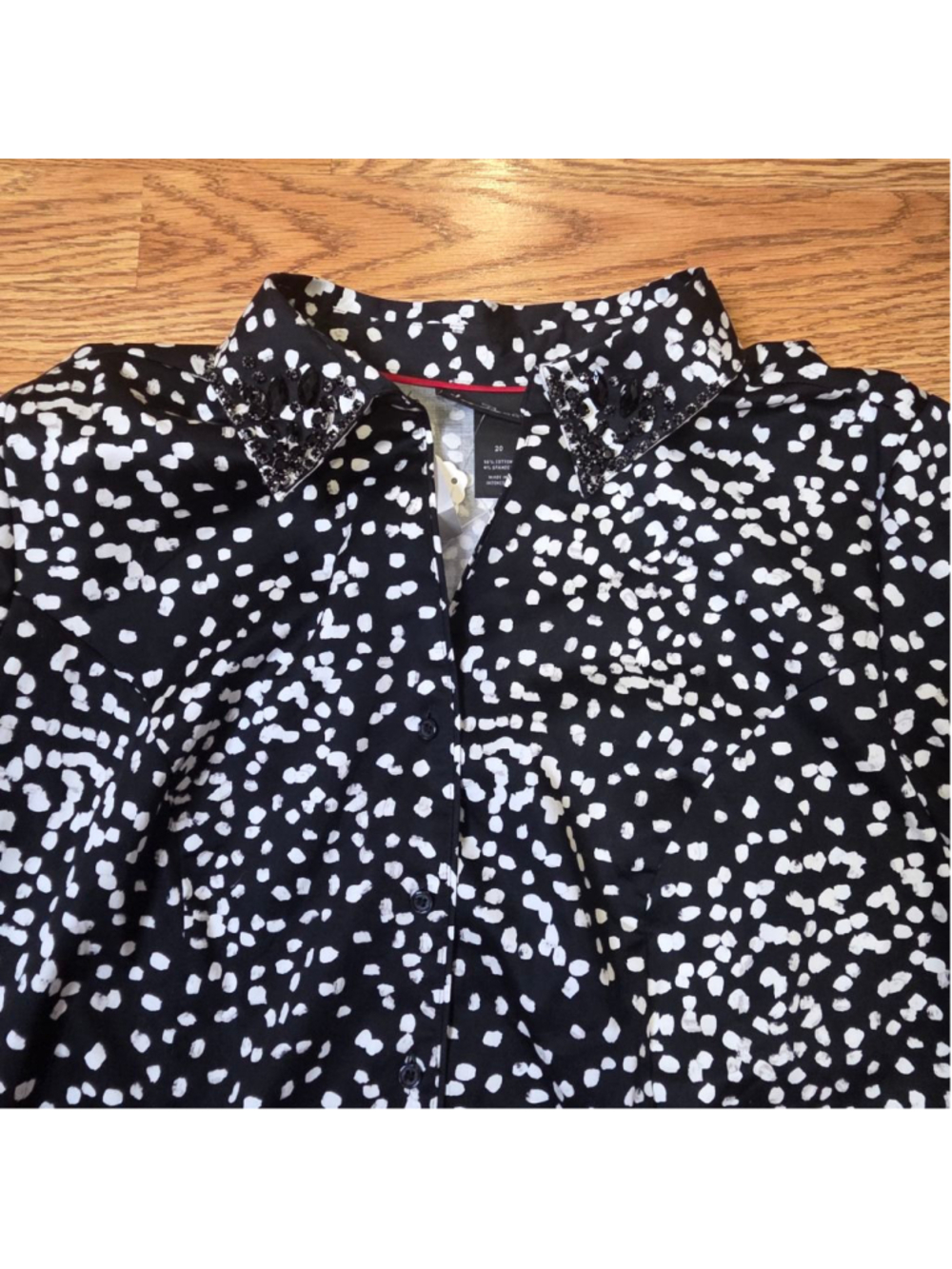 Lane Bryant Button Down Shirt Black White Polka Dot Size 20 - Picture 3 of 6
